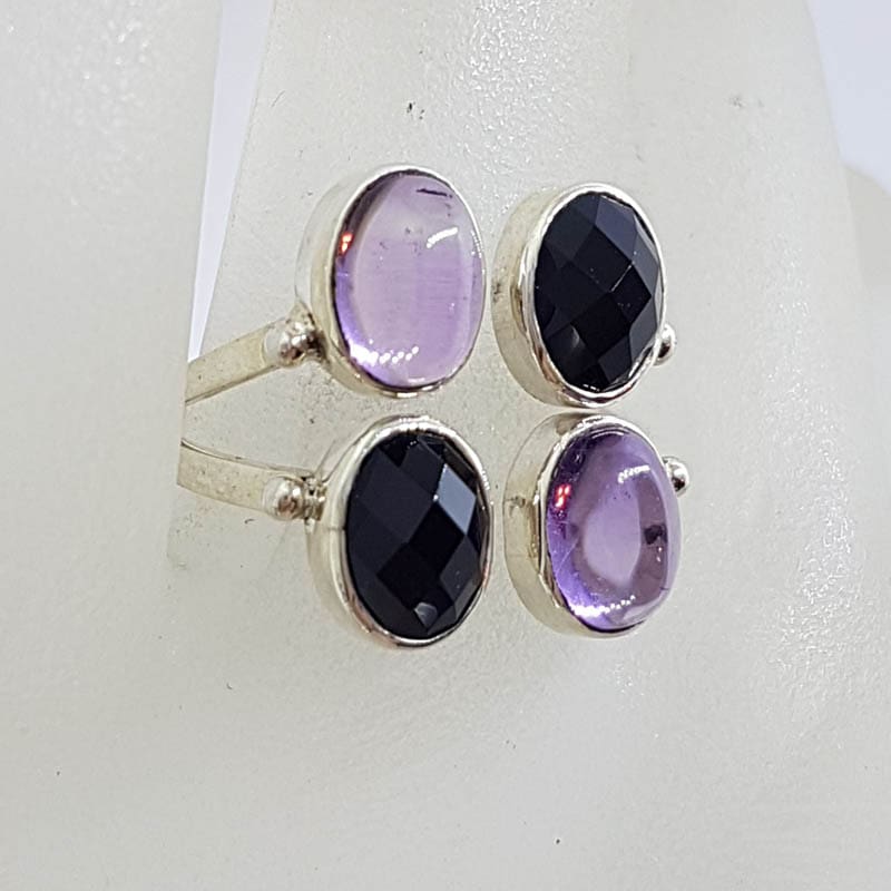 Sterling Silver Amethyst and Onyx Cluster Ring