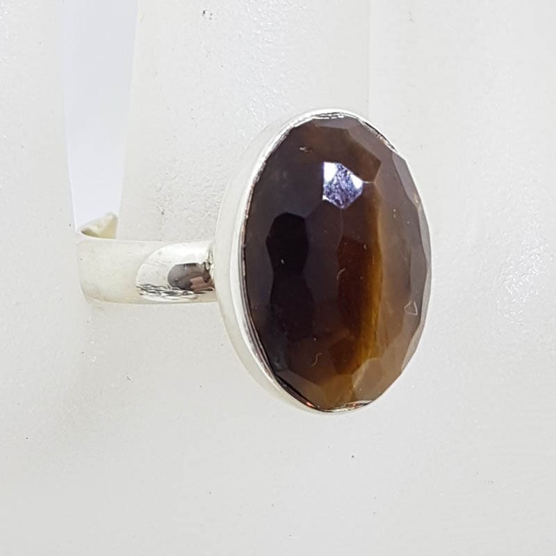20210729_205850 Sterling Silver Large Oval Faceted Tiger Eye Ring