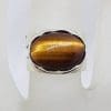 Sterling Silver Large Oval Tiger Eye on Wide Open Band Ring