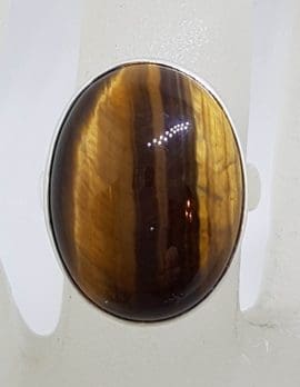 Sterling Silver Large Oval Tiger Eye Ring
