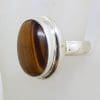 Sterling Silver Large Oval Tiger Eye with Rim Ring
