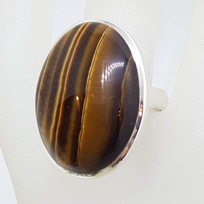 20210729_210557 Sterling Silver Very Large Oval Tiger Eye Ring