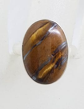 Sterling Silver Large Oval Tiger Eye Ring