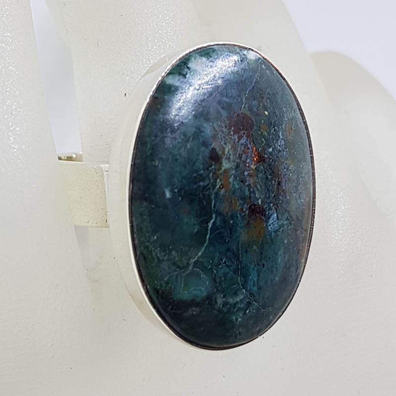 20210729_211647 Sterling Silver Large Oval Natural Chrysocolla Ring