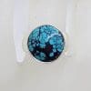 Sterling Silver Round Natural Turquoise on Wide Band Ring