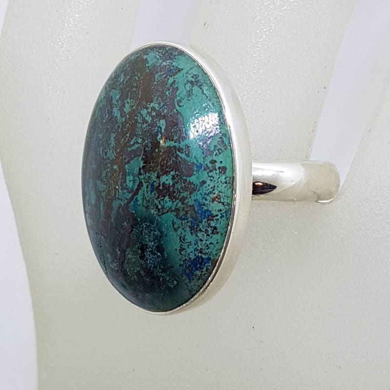 Sterling Silver Large Oval Natural Turquoise Ring