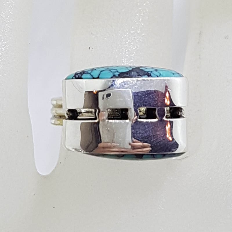 20210729_213025 Sterling Silver Natural Turquoise Tall Unusual Design Ring