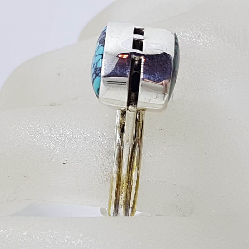 20210729_213040 Sterling Silver Natural Turquoise Tall Unusual Design Ring