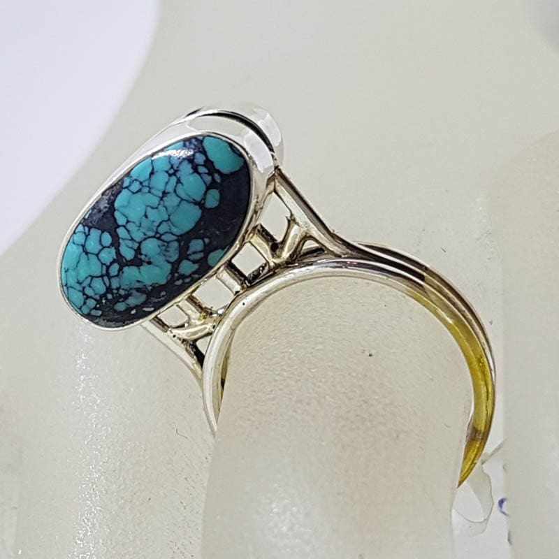 20210729_213054 Sterling Silver Natural Turquoise Tall Unusual Design Ring