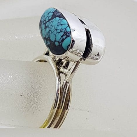 Sterling Silver Natural Turquoise Tall Unusual Design Ring