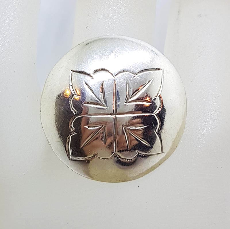 Sterling Silver Round Patterned Discus Ring