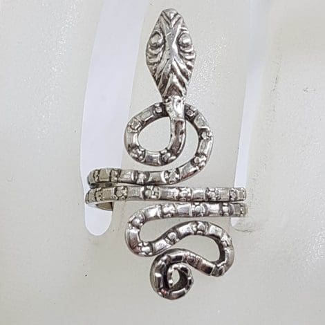 Sterling Silver Long Ornate Twisted Snake / Asp Ring - Vintage