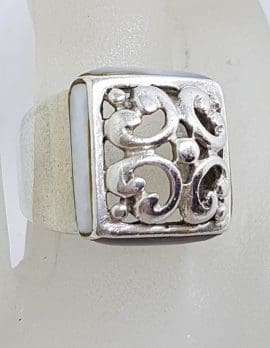 Sterling Silver Heavy Ornate Filigree Square Shape Ring