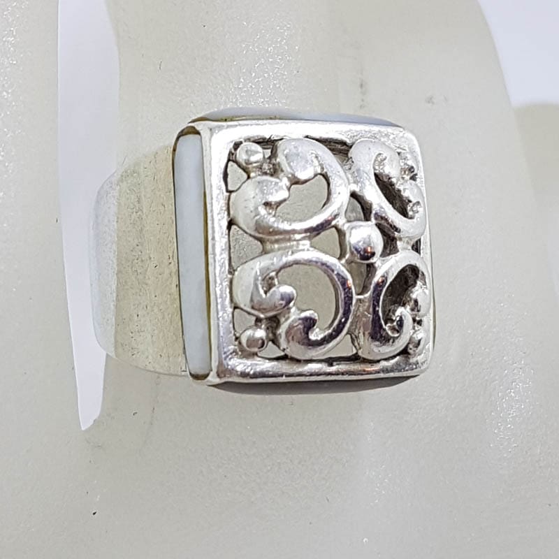 Sterling Silver Heavy Ornate Filigree Square Shape Ring