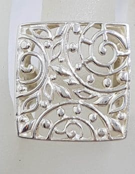Sterling Silver Large Ornate Filigree Square Shape Ring