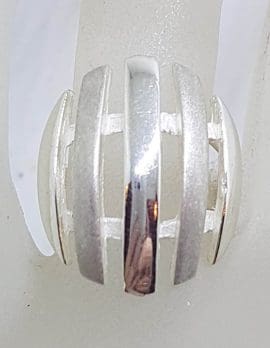 Sterling Silver Large Oval Matt and Polished Finished Lines Ring