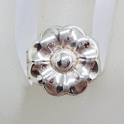 Sterling Silver Heavy Ornate Flower on Band with Cross Design Ring