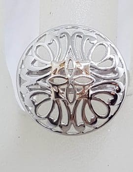 Sterling Silver Large Round Ornate Filigre Open Design Ring