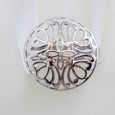 Sterling Silver Large Round Ornate Filigre Open Design Ring