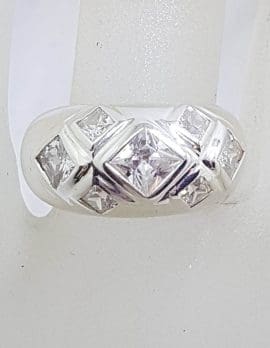 Sterling Silver Wide Band with Cubic Zirconia Ring