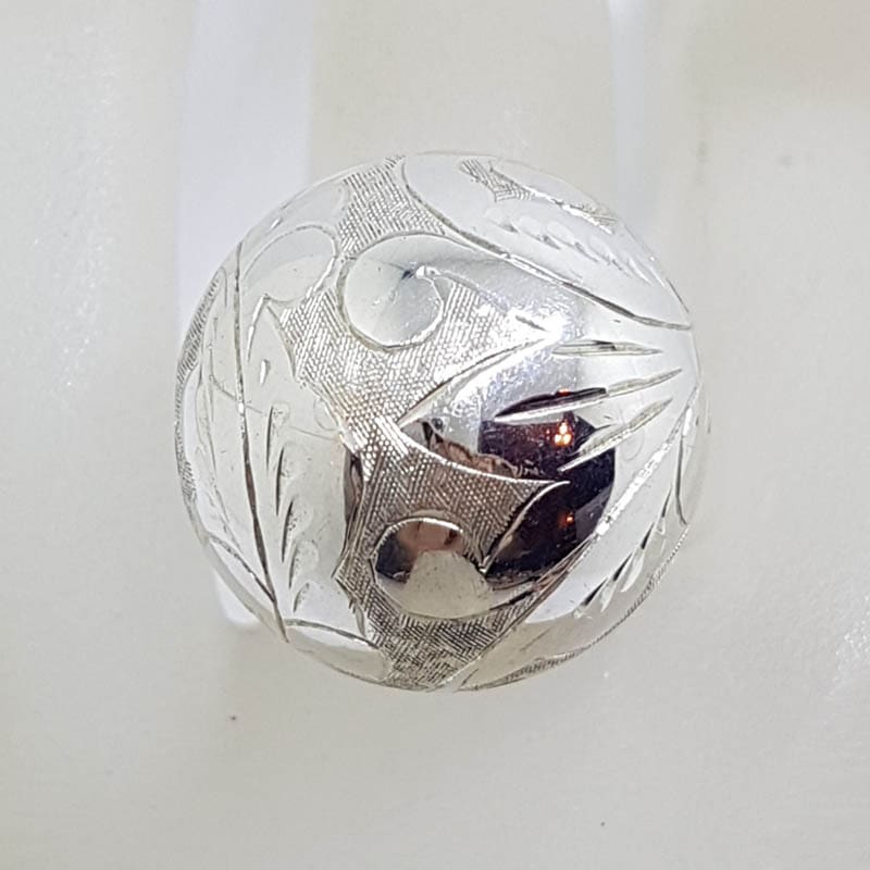 Sterling Silver Large and Tall Ornate Ball on Band Ring - Vintage