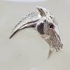 Sterling Silver Heavy / Solid Detailed Horse Head with Ruby Eye Ring