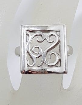 Sterling Silver Square with Ornate Filigree Pattern Ring