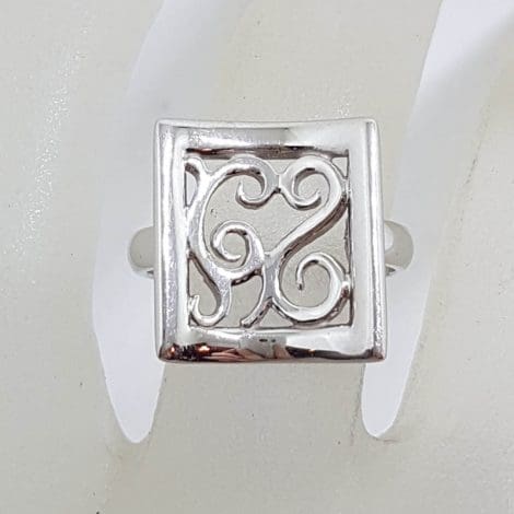 Sterling Silver Square with Ornate Filigree Pattern Ring