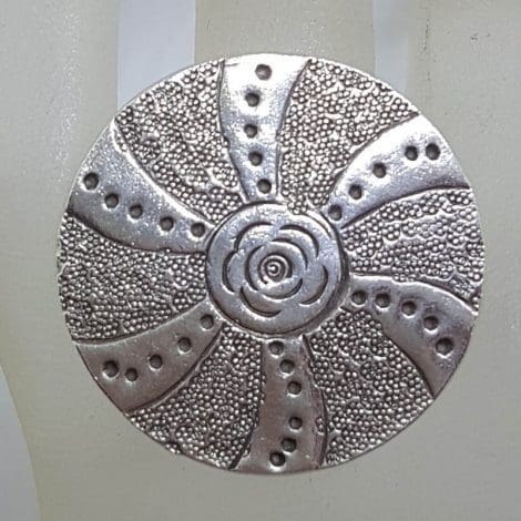 Sterling Silver Very Large Round Spiral Patterned Disc Ring