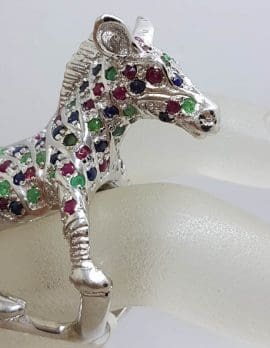 Sterling Silver Large and Unusual Ruby, Sapphire and Emerald Donkey / Horse Ring