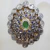 Sterling Silver Very Large and Exquisite Cluster Ring Set with Emerald, Blue Stones and Diamond
