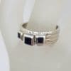 Sterling Silver Three Square Onyx on Line Patterned Band Ring
