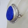 Sterling Silver Large Teardrop / Pear Shape Lapis Lazuli with Ornate Rim Ring