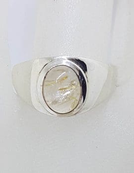 Sterling Silver Oval Cabochon Cut Bezel Set Rutilated Quartz Ring