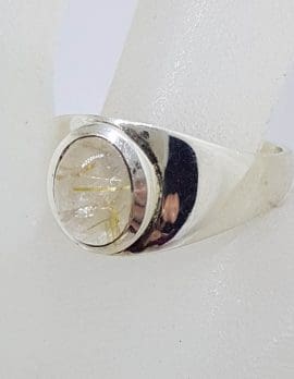 Sterling Silver Oval Cabochon Cut Bezel Set Rutilated Quartz Ring