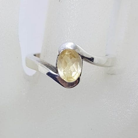 Sterling Silver Oval Citrine in Curved Ring