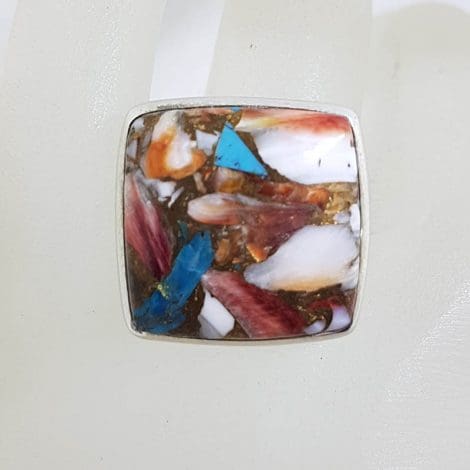 Sterling Silver Large Square Spiny Oyster Turquoise Ring