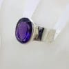 Sterling Silver Large Oval Amethyst in Wide Band Ring