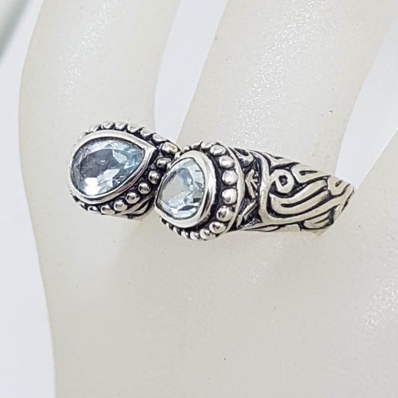20210902_190412 Sterling Silver Teardrop / Pear Shaped Topaz with Unusual Design and Patterned Sides Ring