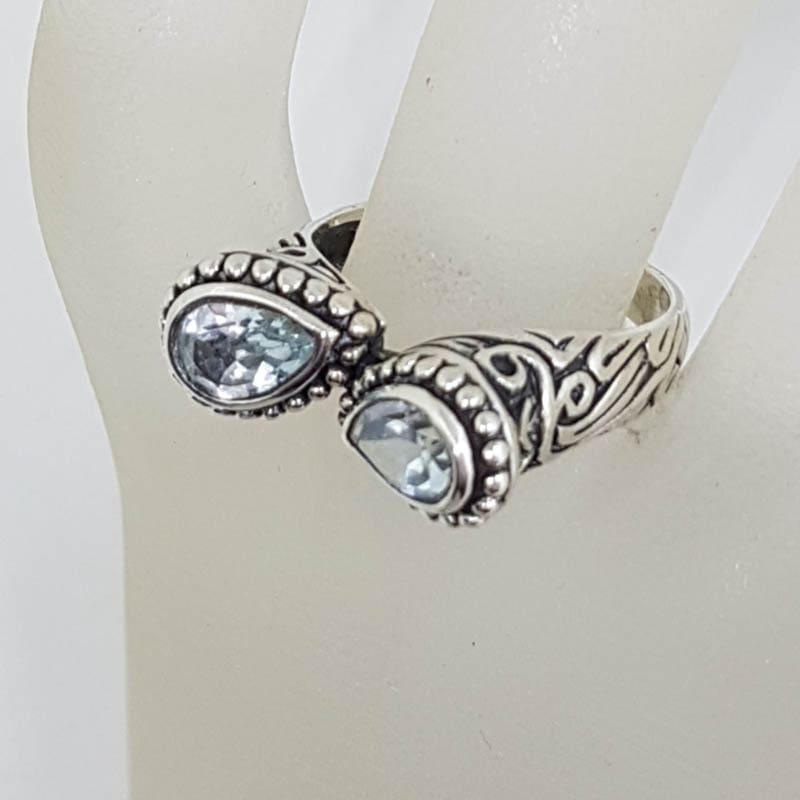 20210902_190445 Sterling Silver Teardrop / Pear Shaped Topaz with Unusual Design and Patterned Sides Ring