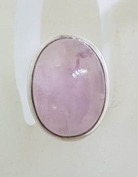 Sterling Silver Large Oval Cabochon Cut Rose Quartz Ring