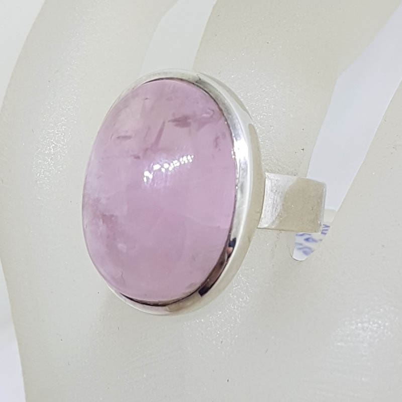 Sterling Silver Large Oval Cabochon Cut Rose Quartz Ring