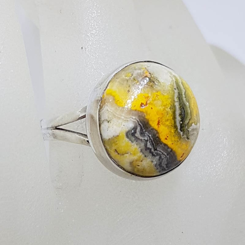 20210902_203029 Sterling Silver Bezel Set Round Bumble Bee Jasper / Quartz Ring