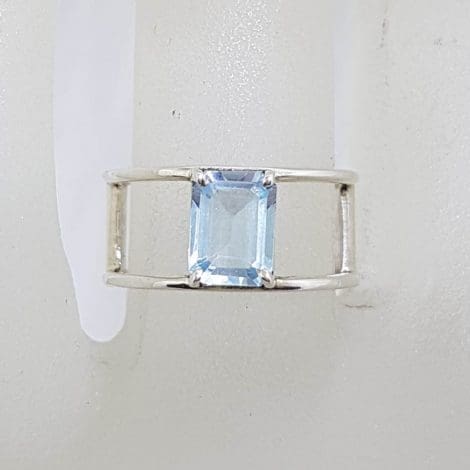 Sterling Silver Wide Rectangular Topaz Open Band Ring