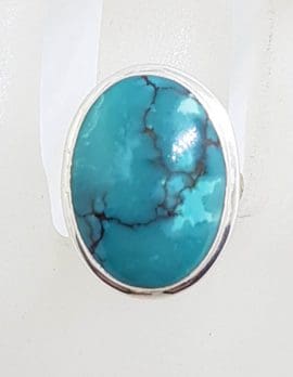 Sterling Silver Bezel Set Large Oval Turquoise Ring