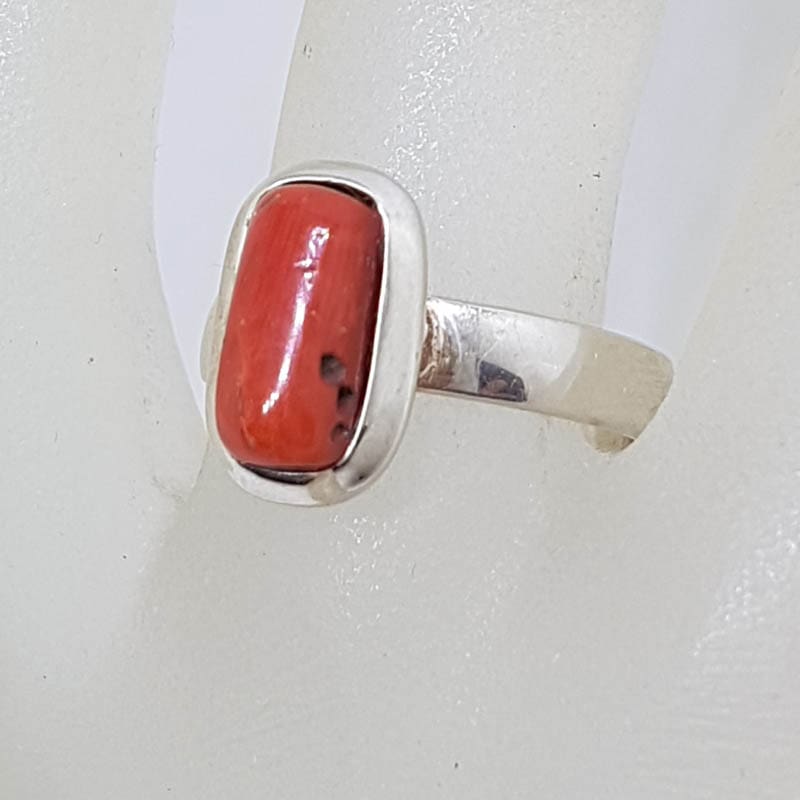 Sterling Silver Bezel Set Rectangular Coral Ring
