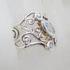 Sterling Silver Very Wide and Ornate Filigree Topaz Wave Shape Ring - Stunning