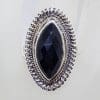 Sterling Silver Large Marquis Shape Onyx with Ornate Patterned Design Ring