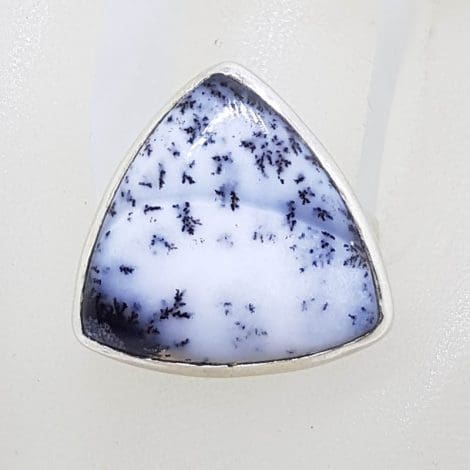 Sterling Silver Large Triangular Dendritic Agate Bezel Set Ring
