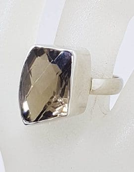 Sterling Silver Large Unusual Shaped Bezel Set Smokey Quartz Ring